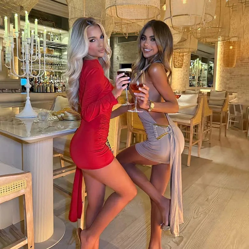 Townlike Pleated Slim Bodycon Mini Dress for Women – Backless Ribbon Sexy Party & Nightclub Evening Summer Dress 2025