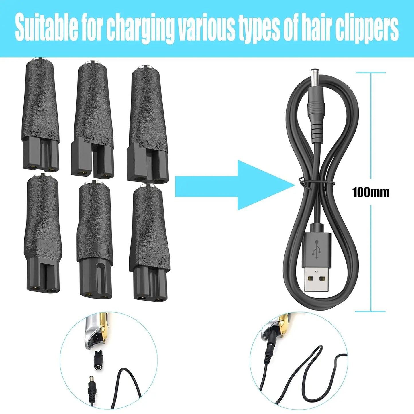 LISI 8-Pack 5V USB Power Cords — Replacement Charger for Hair Clippers, Beard Trimmers & Shavers