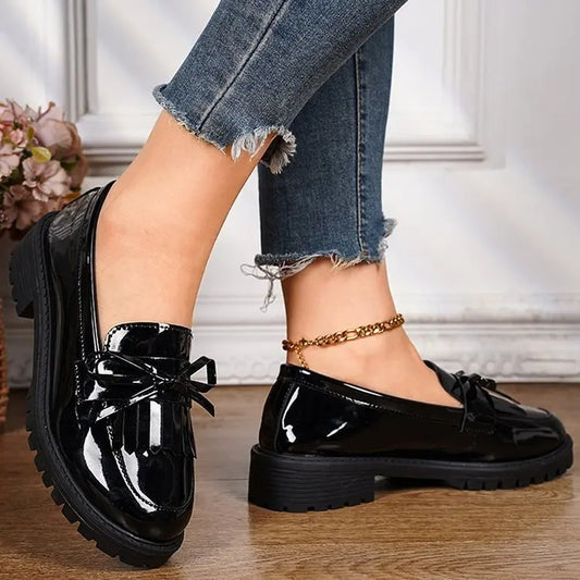 Women’s Platform Loafers 2026 – PU Leather Tassel Slip-On Casual Flats, Comfortable Spring Shoes, Plus Size Available