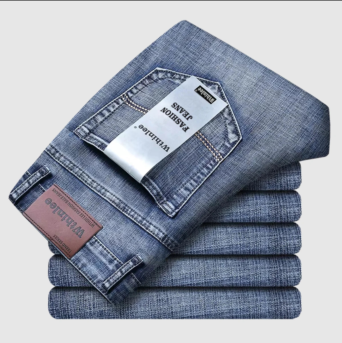 Men's Classic Stretch Jeans - Business Casual Straight Leg Denim Work Trousers in Blue & Black
