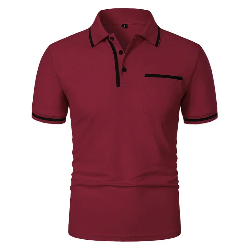 Men's Short Sleeve Polo Shirt - Breathable Solid Color Casual Summer Top with Pocket Design
