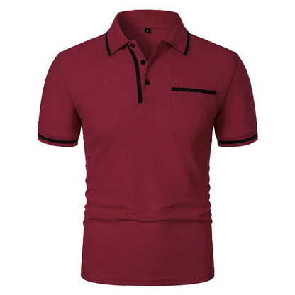 Men's Short Sleeve Polo Shirt - Breathable Solid Color Casual Summer Top with Pocket Design