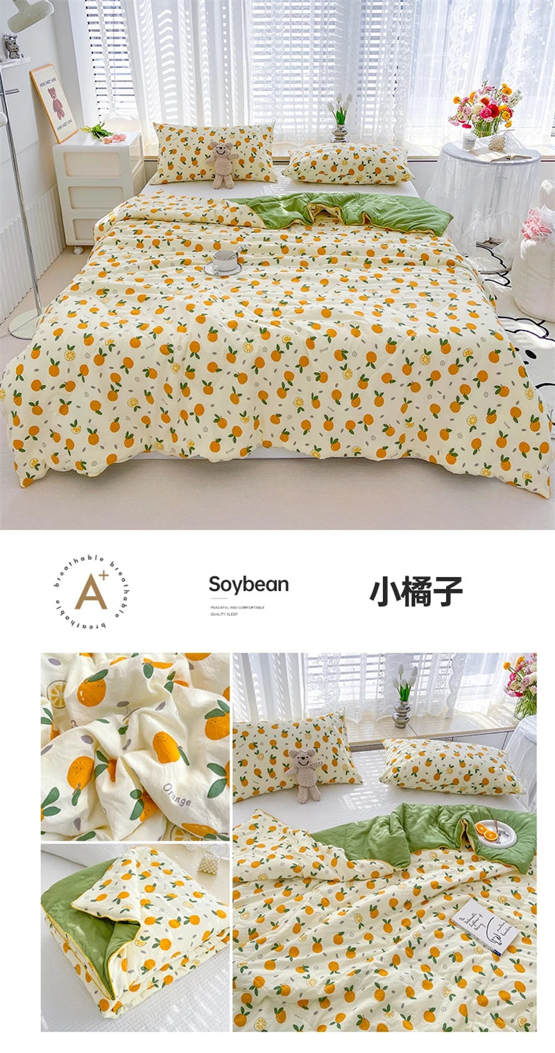 Washed Double Gauze Quilt – Lightweight Summer Comforter with Soya Fibre Filling, Soft & Breathable for Queen Size