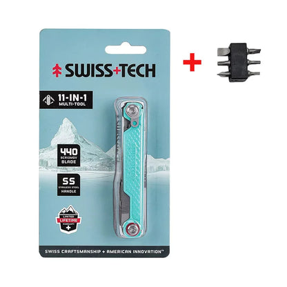 SWISS TECH 11-in-1 Mini Multitool - Folding EDC Camping Tool with Scissors, Screwdriver & Clip