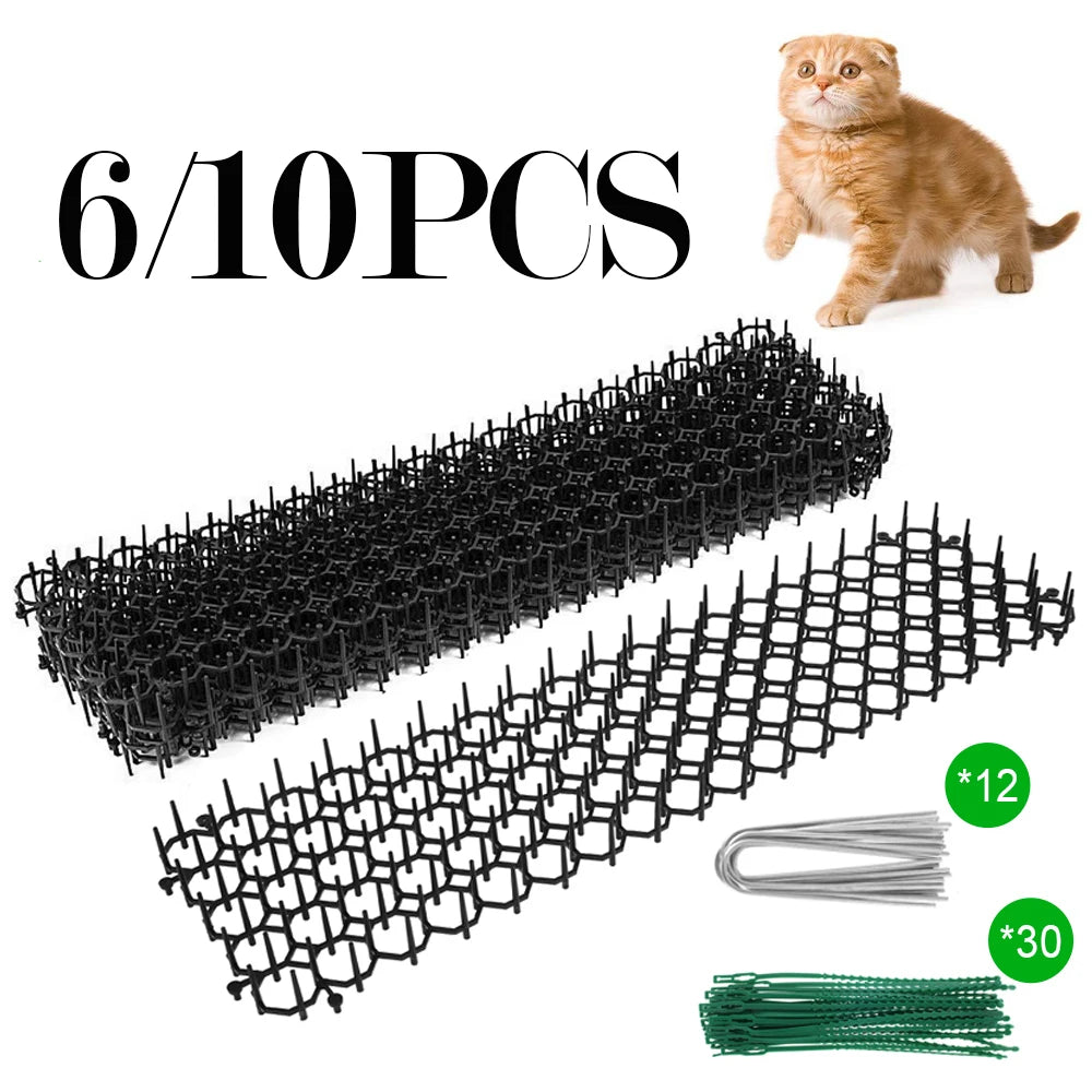 6/10pcs Cat Scat Mats – Anti-Cat & Dog Repellent Deterrent with Pet Prickle Strips and 12 U-Shaped Ground Nails