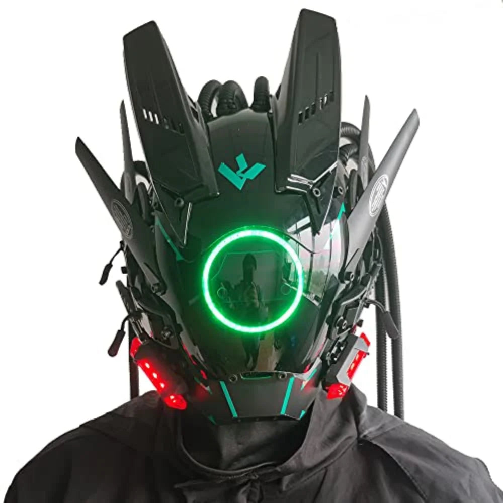 JAUPTO Cyberpunk Mask with Round LED Lights – Woven Role-Playing Mask for Halloween, Parties & Music Festivals