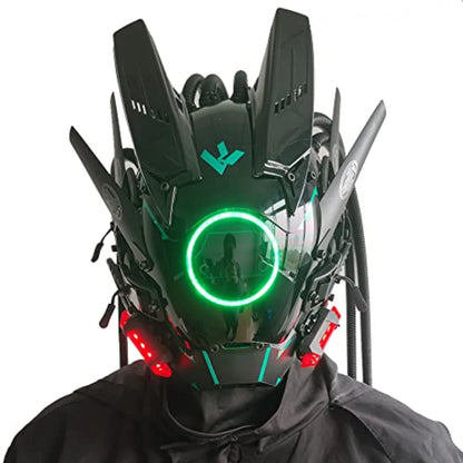 JAUPTO Cyberpunk Mask with Round LED Lights – Woven Role-Playing Mask for Halloween, Parties & Music Festivals