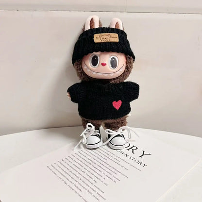 17cm Labubu Doll Clothes — Monster Outfit with Hat, Love Sweater & Casual Shoes for Sitting Party Accessories