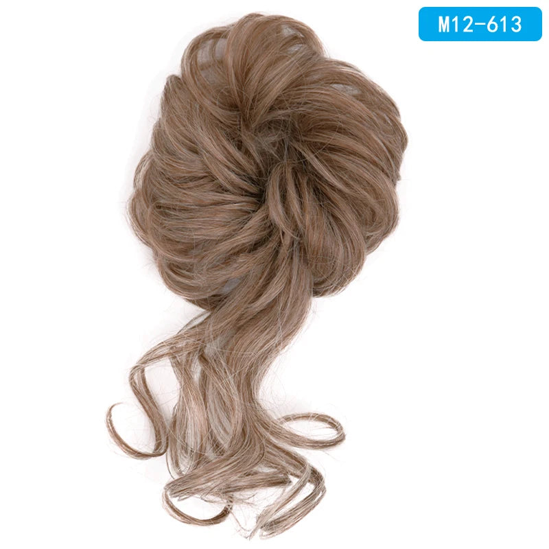 AZQUEEN Messy Bun Hair Extension – Synthetic Curly Wave Chignon Scrunchie, Elastic Band Updo Hairpiece for Women