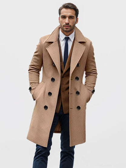 Men's Autumn & Winter Double-Breasted Casual Top Coat – Fashionable Mid-Length Coat for Men