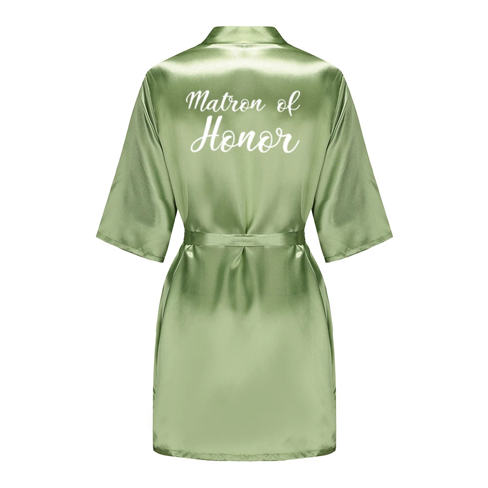 Plus Size Satin Silk Robe for Women - Wedding Bride Bridesmaid Bathrobe Sleepwear in Sage Green