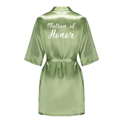Plus Size Satin Silk Robe for Women - Wedding Bride Bridesmaid Bathrobe Sleepwear in Sage Green
