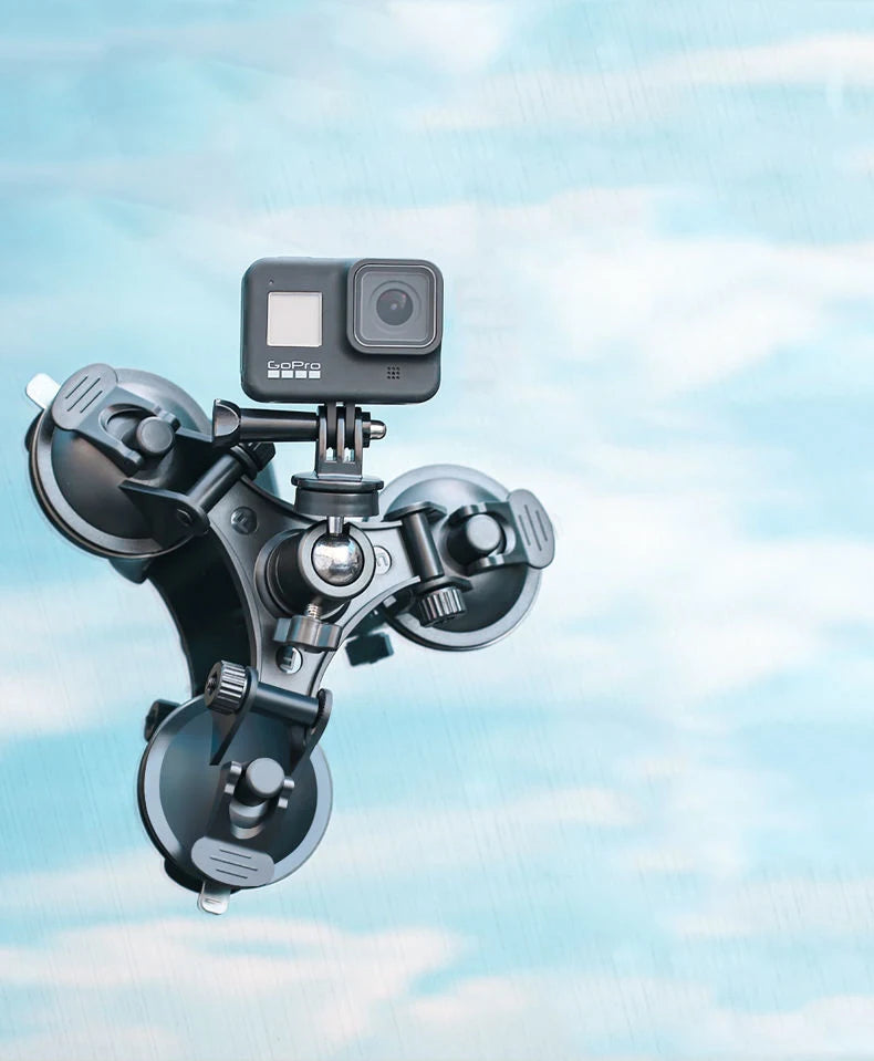 Suction Cup Car Mount with Tripod Adapter — Phone & GoPro Holder for Action Cameras