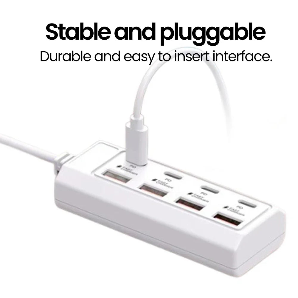 8-in-1 USB Power Outlet Adapter - 25W Fast Charging Docking Station with USB Splitter & Extension Socket