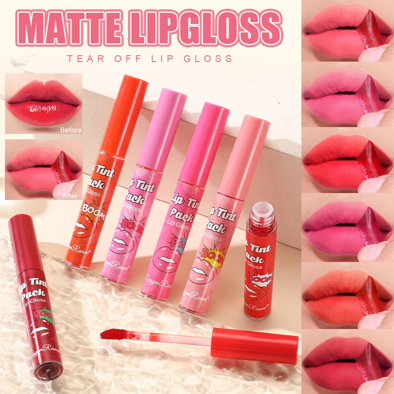 Peel-Off Waterproof Lip Gloss & Lip Stain – Long Lasting Non-Stick Matte Liquid Lipstick, Rose Tint Tattoo Effect Makeup for Bold Color Lips