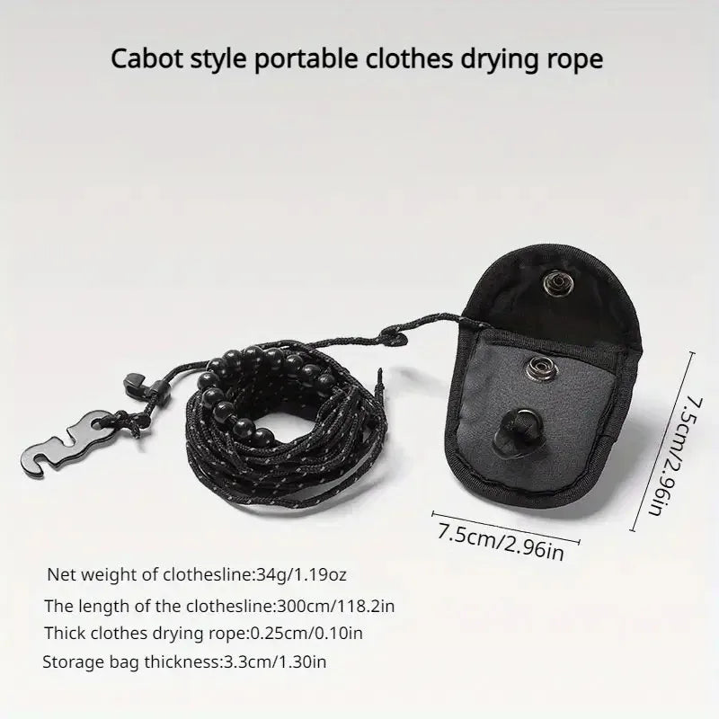 3M Outdoor Camping Retractable Clothesline — Laundry Drying Rope with 12 Bead Clips for Hanging Clothes