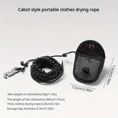 3M Outdoor Camping Retractable Clothesline — Laundry Drying Rope with 12 Bead Clips for Hanging Clothes