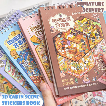 3D Cabin Scene Sticker Book - Layered Cartoon Scene Stickers for DIY Crafts, Creative Play, and Collecting