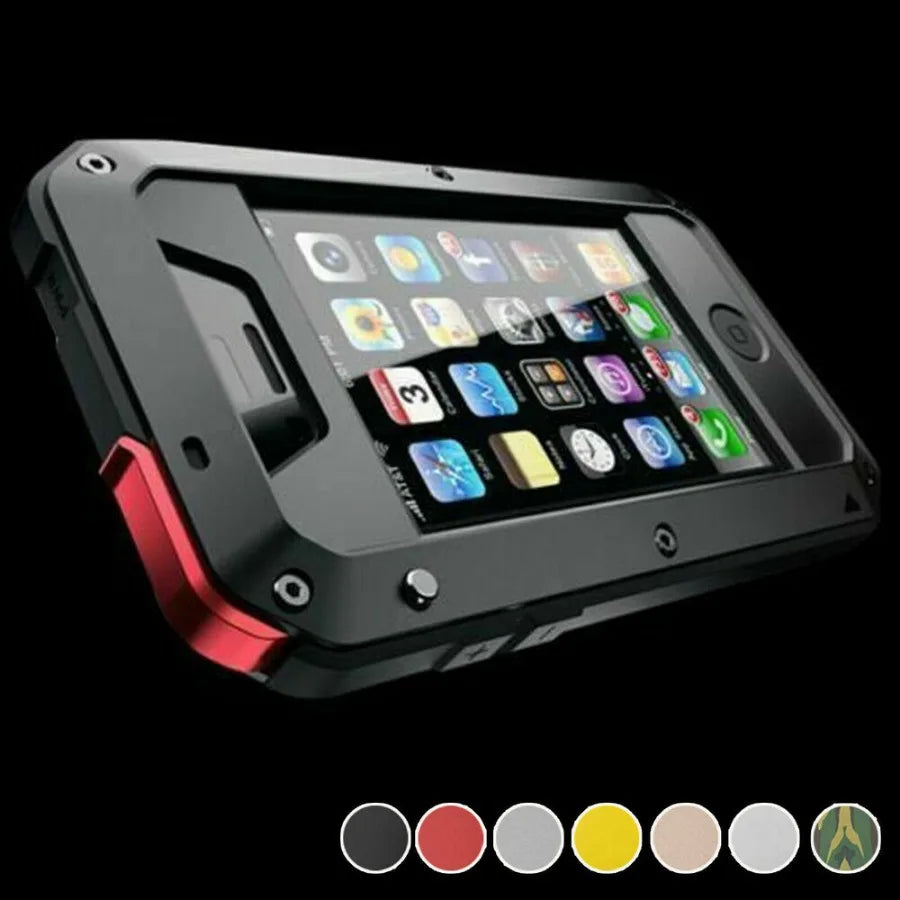 Heavy Duty Tank Metal Case – Shockproof Armor Cover with Gorilla Glass for iPhone 17, 16e, 16, 15, 14, 13, 12, 11 Pro Max, XR, X, 8 Plus