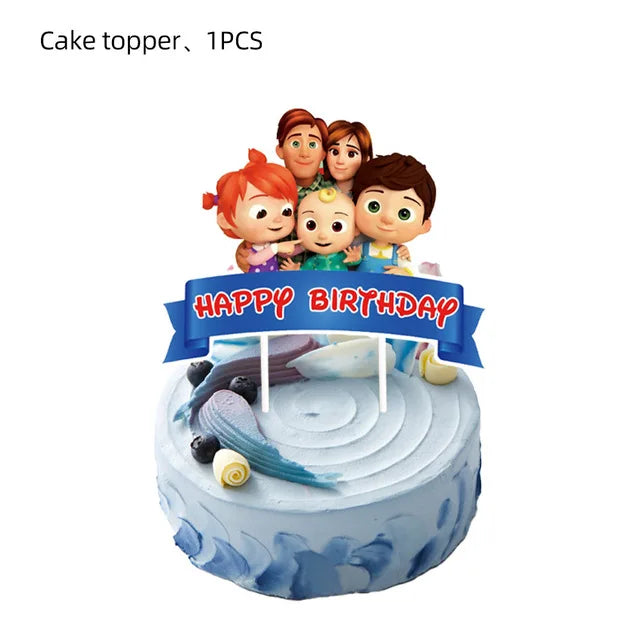 Cartoon JJ Melon Birthday Party Decorations Set – Disposable Tableware, Cups, Plates, Tablecloth, Balloons & Cake Topper for Kids & Baby Shower