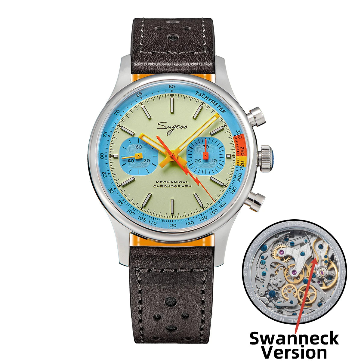 Sugess Men's Chronograph Mechanical Watch – Seagull ST19 Swan Neck Movement with Sapphire Crystal Racing V2