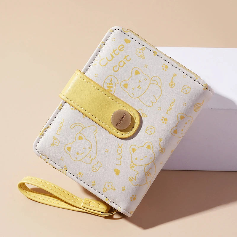 Japanese Cute Cat Wallet for Girls – Short Zipper Wallet, ID & Bank Card Holder, Coin Purse & Key Storage for Women
