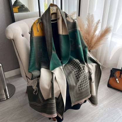 Autumn Winter Women’s Scarf — Pashmina Shawl & Wrap, Thick Cashmere Blanket Stole, Warm Outdoor Bufanda 2024 New Print