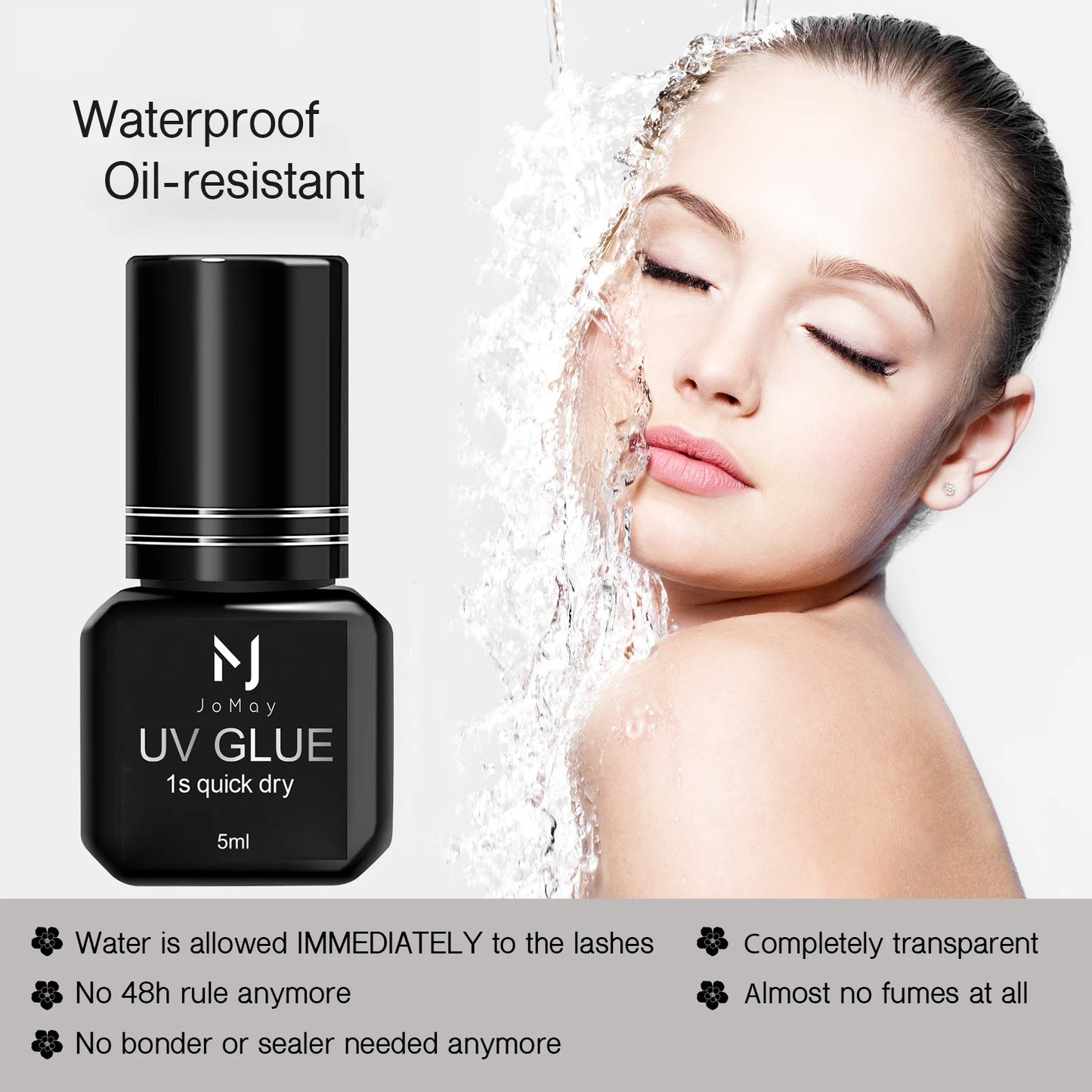 UV Eyelash Glue – Waterproof, Quick-Dry 1-Second Colorless & Odorless Eyelash Extension Adhesive