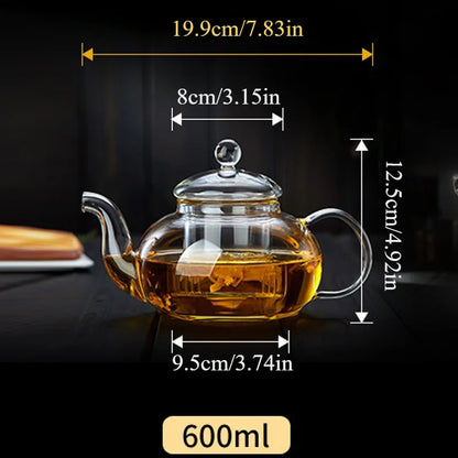 400ml/1000ml Heat-Resistant Glass Teapot – Kung Fu Teaware Set with Tea Strainer for Puer, Oolong, Barley