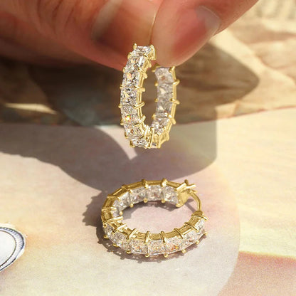 Huitan Silver Cross Hoop Earrings – Full Crystal Cubic Zirconia Statement Jewelry for Women