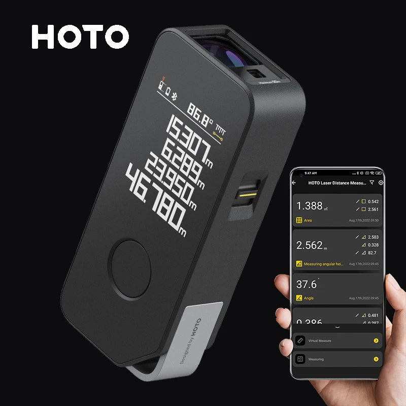 HOTO Smart Laser Measure Pro – LED Display Digital Laser Tape, Rechargeable Rangefinder & Intelligent Measuring Tool