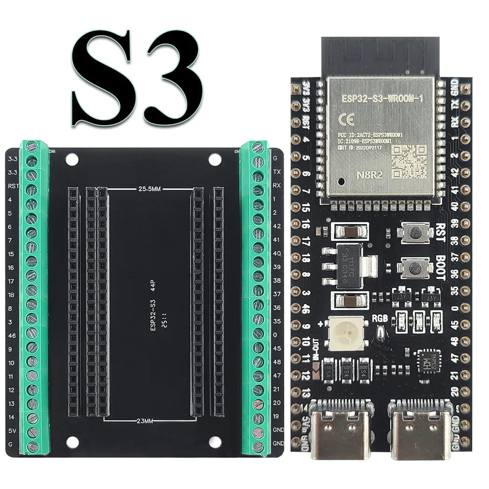ESP32-S3 Development Board Kit – 2.4GHz WiFi & Bluetooth Module with Expansion Adapter, Type-C Interface (ESP32-S3-1 N8R2 N16R8 44-Pin)