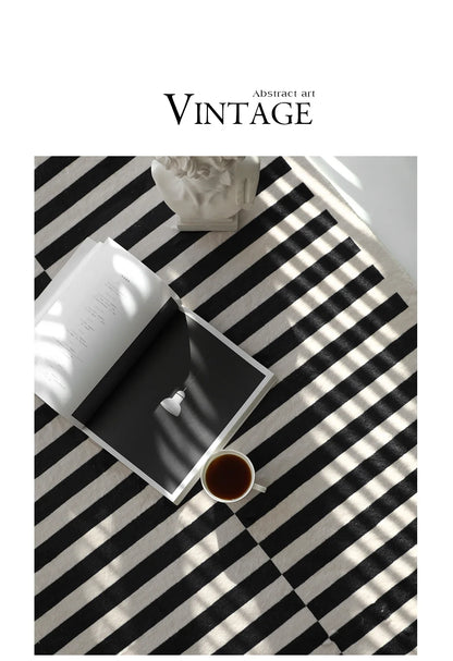 Black Stripe Plush Rug — Non-Slip Luxury Carpet for Living Room, Bedroom, Study, and Nordic Home Decor
