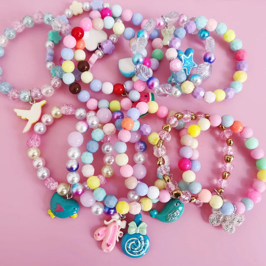 Children’s Unicorn Cartoon Bracelet – Cute Heart & Star Elastic Candy Beads for Kids Girls, Lovely Jewelry
