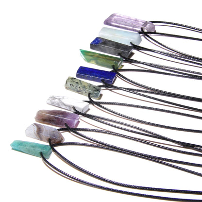 Men's Vintage Rectangle Obsidian Pendant Necklace – Natural Tiger Eye & Labradorite Gem, Leather Rope Braid Healing Jewelry