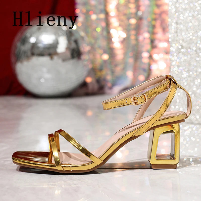 Hlieny 2025 Women’s Summer Narrow Band Sandals — Elegant Square Heel Dress Shoes