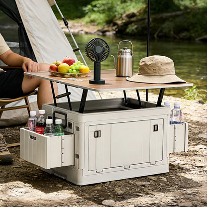 Folding Storage Box - Flat Outdoor Camping, Trunk Organizer & Gift Storage Box with Wooden Lid