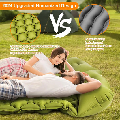 Double Camping Air Mattress with Pillow - Waterproof, Inflatable Sleeping Pad for Nature Hikes