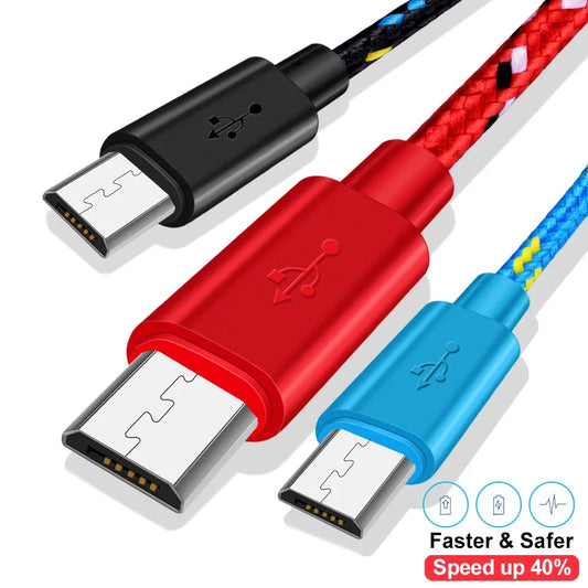 2.4A Micro USB Cable – Nylon Braided 0.5m/1m/2m/3m for Data Sync & Charging, Compatible with Samsung, Huawei, Xiaomi, Android