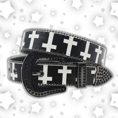 Nice Brand Three Skull Rhinestone Belt – Western Punk Hip-Hop Style for Men & Women