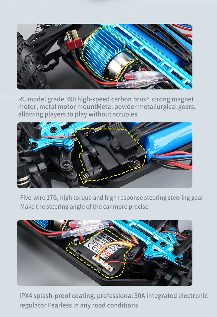 ZWN 1:16 4WD RC Monster Truck – 70KM/H High-Speed Drift Remote Control Car with LED for Kids, vs Wltoys 144001