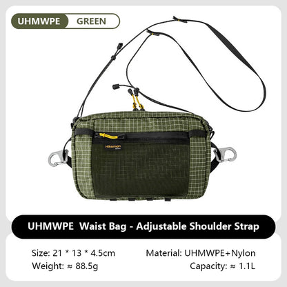 Dyneema Fiber Waist Pack - 1.1L Ultralight Waterproof Multi-Pocket Bag for Cycling, Running, Hiking & Camping