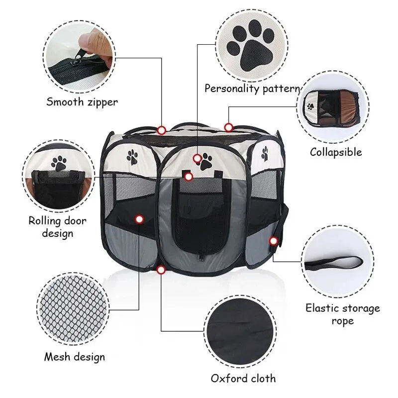 Portable Foldable Pet Tent Kennel - Octagonal Fence Puppy Shelter for Easy Outdoor Use - Convenient Large Dog Cage and Cat Fence