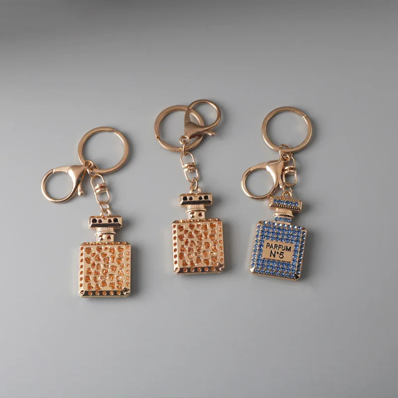 Creative Rhinestone Car & Bag Keychain — Full Diamond Perfume Bottle Pendant for Women’s Accessories