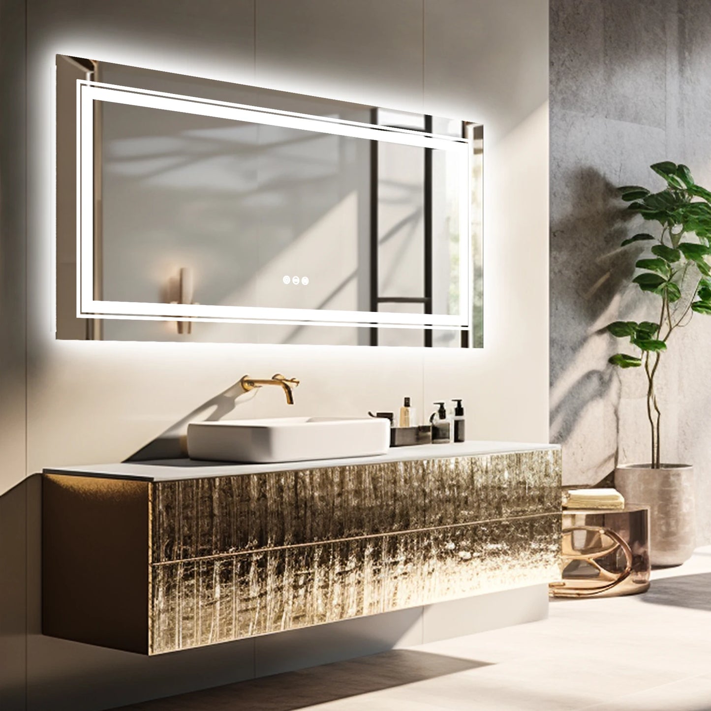 Extra Large Rectangle LED Bathroom Mirror – Dimmable, Anti-Fog, Shatter-Proof Vanity Mirror with Front & Backlight