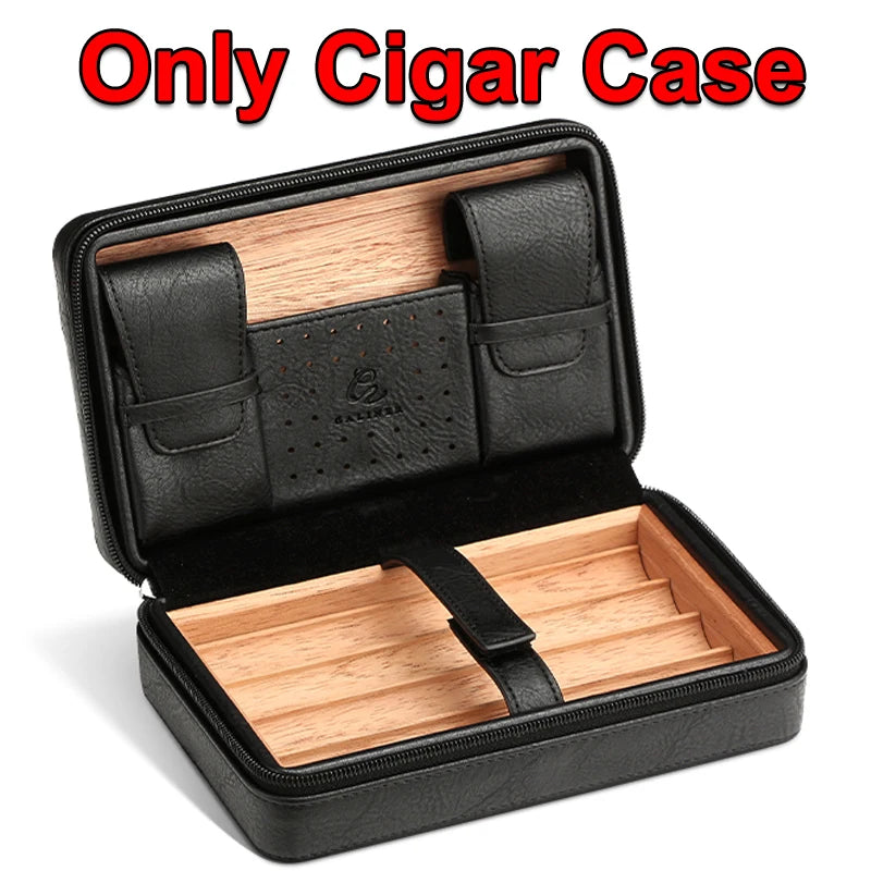 GALINER Cigar Humidor Box – Travel Leather Case with Cedar Wood Lining, Includes or Excludes Lighter, Cigar Cutter & Humidity Control Pack