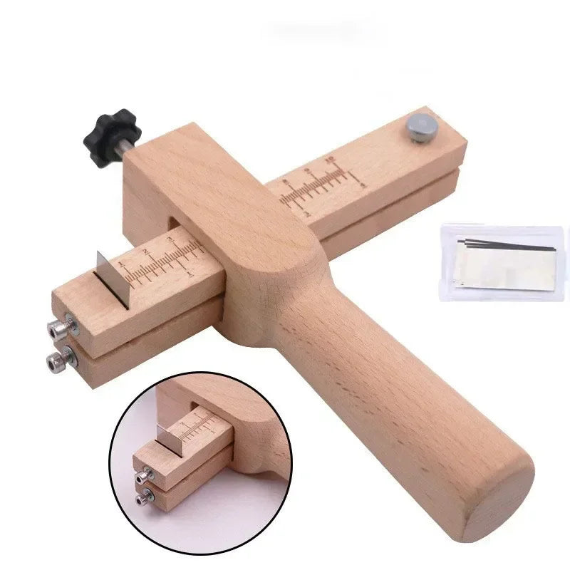 Wooden Adjustable Leather Strap Cutter with 5 Sharp Blades – Precise DIY Belt Cutting Tool for Leathercraft