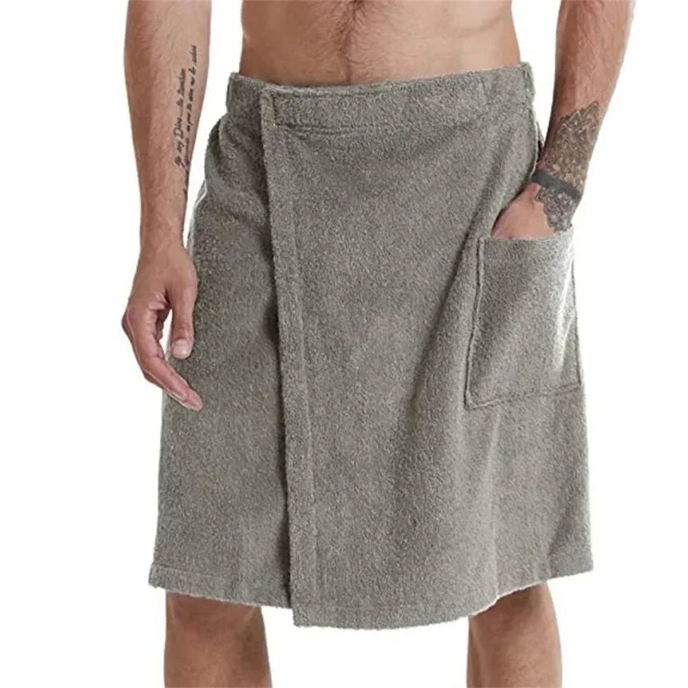Men's Wearable Bath Towel - Soft Shower Wrap with Pocket for Spa, Gym & Beach