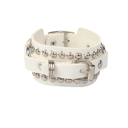 Punk Rock Hip Hop PU Leather Bracelet – Unisex Skull, Pentagram & Rivet Chain Bracelet, Trendy Party Jewelry Accessory