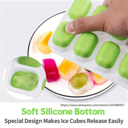 Silicone Ice Cube Mold – Easy-Release Flexible Tray with Spill-Resistant Removable Lid, Stackable Ice Trays with Covers